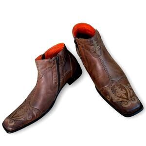 Robert Wayne Durango Mens 11 Brown Leather Ankle Boots Cowboy Western Square Toe